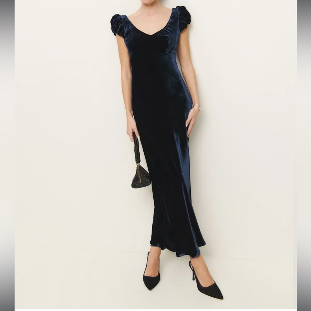 Reformation Rhia Velvet Dress Blue - Size 10